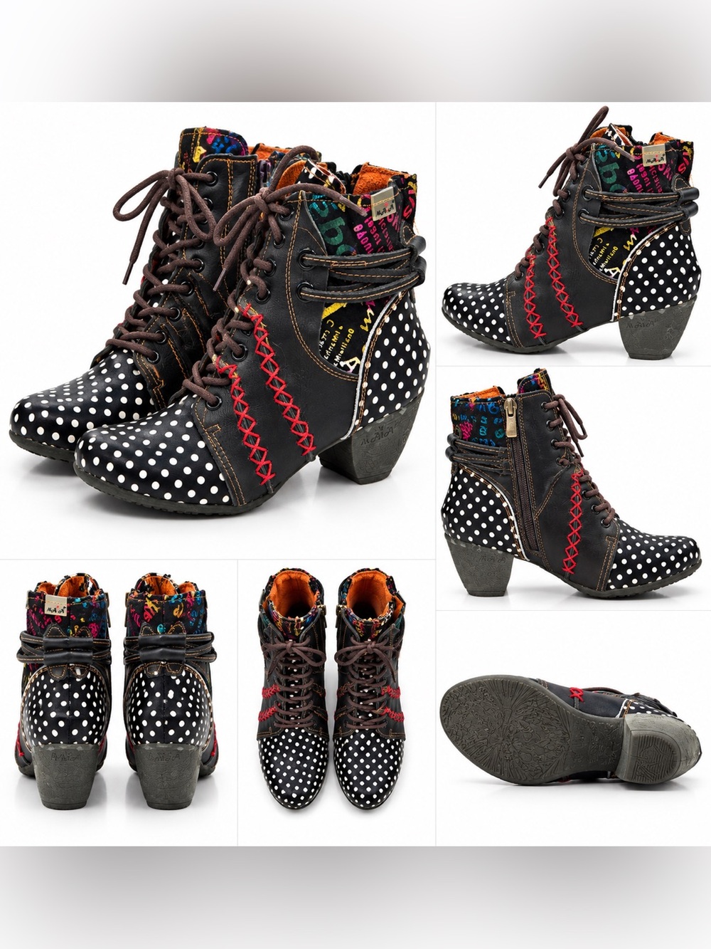 TMA EYES & MAiA Leather polka dot Lace-Up Ankle Boots size 6